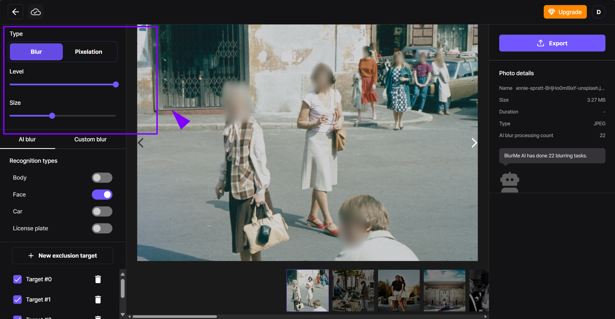 Applica e regola l'intensità dell'effetto blur per ottenere il risultato desiderato sulla tua foto